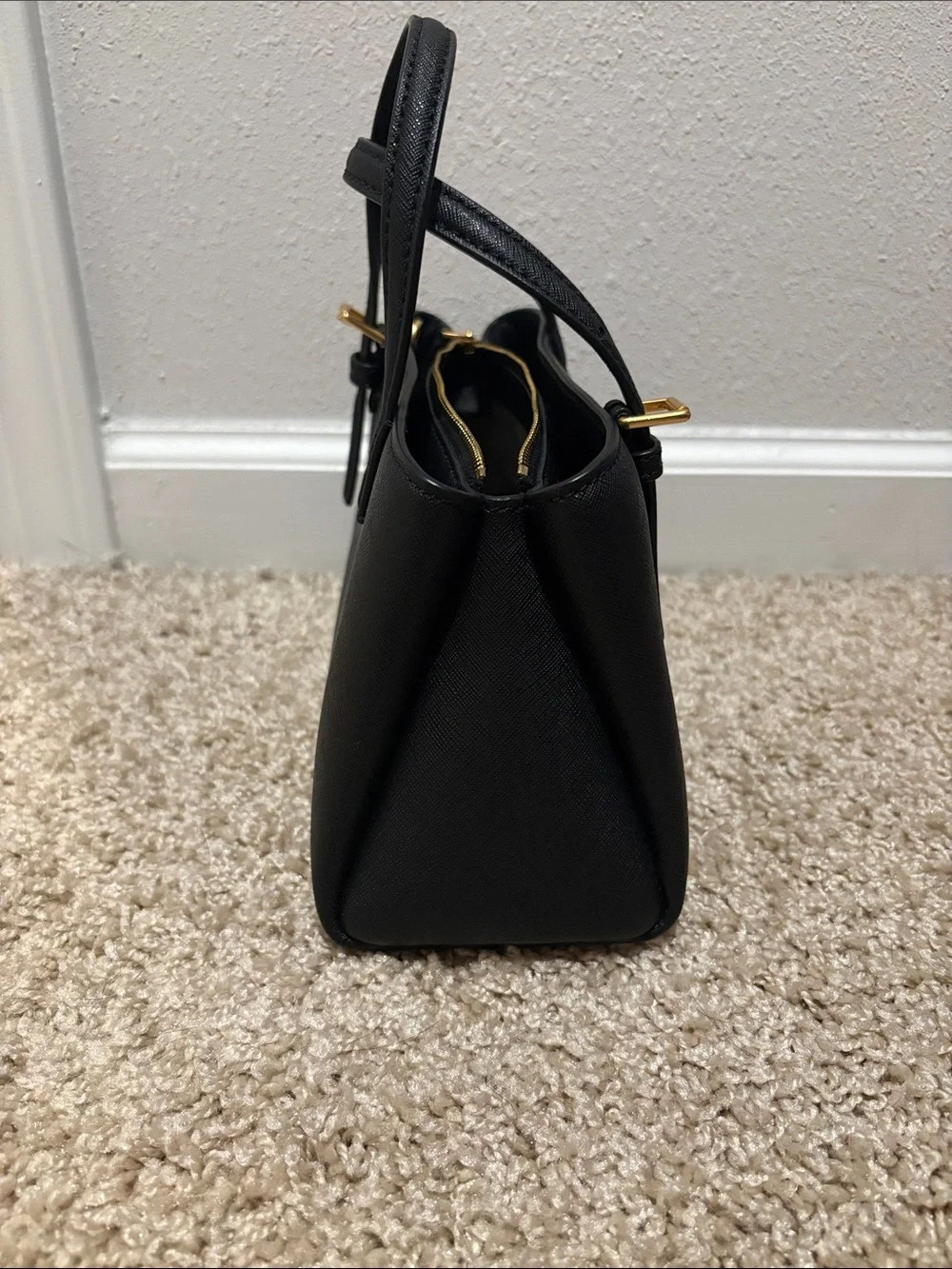 Tory Burch Black Saffiano Leather Top-Handle Satchel with Gold Logo